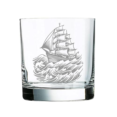 Engraved Nautical Ship Whiskey Glass