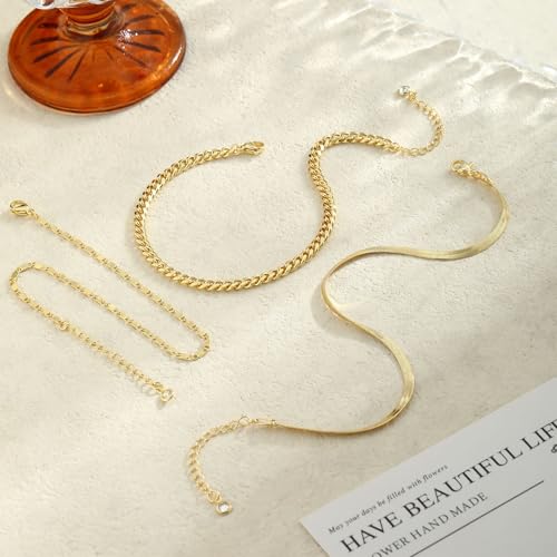 Image of 2 /3 PCS Gold Anklets for Women Waterproof Cuban Link Anklet Beaded Bracelets Stackable Bracelets 14K Gold Plated Custom Jewelry Gifts Non Tarnish Lightweight