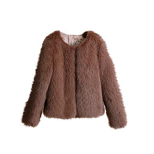 Faux Fur Winter Coats For Women Fashion Fuzzy Warm Crop Jackets Sexy Crewneck Open Front Luxury Cardigan Outwear Coat #TOP23