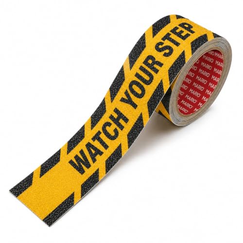 Image of Mario Watch Your Step Anti Skid Anti Slip Tape 50mm (2 Inch) x 5m | High Traction Waterproof Safety Warning Grip Tape for Stairs, Floors, Entry Lobbies & Corridors | Home Office Mall Hotel Use