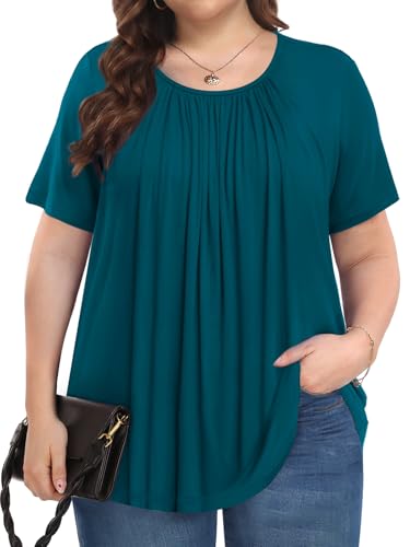 PEVRL Plus Size Women's Tunic Top - Long Sleeve Crew Neck Blouse, Rayon Spandex, Vintage Floral Print