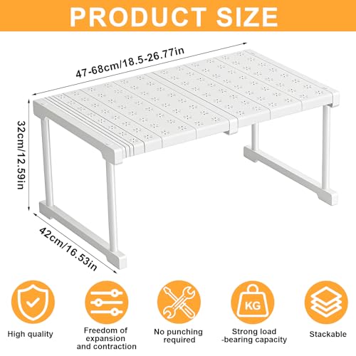 Verstellbare Regale für Schrank, Erweiterbares Einlegeböden Schrankregal, Einlegeböden für Schränke, Kleiderschrank, Schrank, Küche, Badezimmer, 42cm Weit, 32 cm Groß, Verstellbare Länge 47-68cm