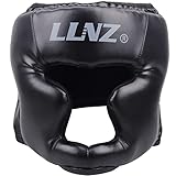 Luniquz Boxhelm Für Boxkopfschutz - Leder Kopfschutz Gesichtsschutz mit Perfekter Sicht Bewachen Wangen für Kampfsport,Boxen,Kickboxen,Sparring,Taekwondo, Schwarz/L