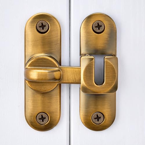 Image of INIRET 4 Packs Brass Barn Door Latches,90 /180 Degree Gate Lock,Flip Gate Latches Hardware,Zinc Alloy Right Angle Door Lock Latch,Door Security Sliding Door Latch Lock for Cabinets,Bathroom