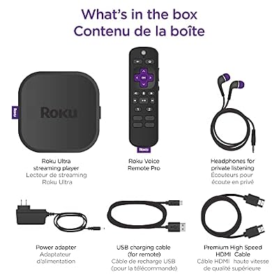 Roku Ultra (4K/HDR/HD) Streaming Player with Enhanced Voice Remote, Ethernet W/Premium 6FT 4K Ready HDMI Cable & 64GB MicroSD for Faster Channel Loading (US Version), Black (4802CA)