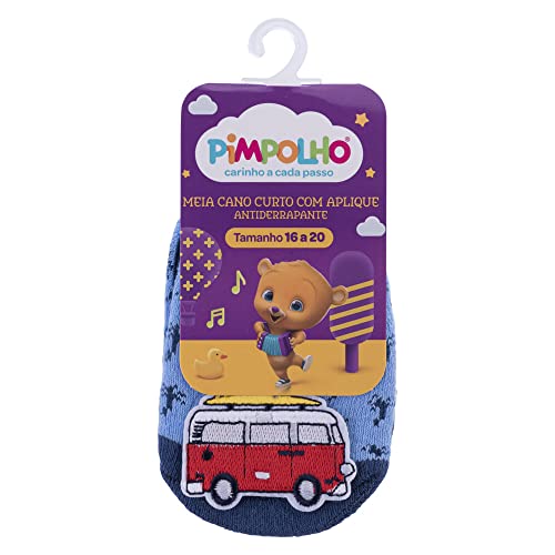 Pimpolho Meia8634, Meia Cano Curto Aplique 16 20 Masculino Bebê Meninos, Azul/Azul, 9-12 Meses