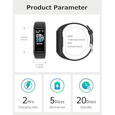 Fitness Tracker, Fitness Watches for Men Women with 24/7 Heart Rate Monitor Sleep Tracker Step/Calorie Counter Stopwatch Pedometer IP68 Waterproof (Dark Black)