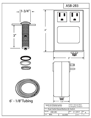 Botón de Descarga Westbrass RASB-2B3-05 con interruptor de aire para doble salida de corriente 3