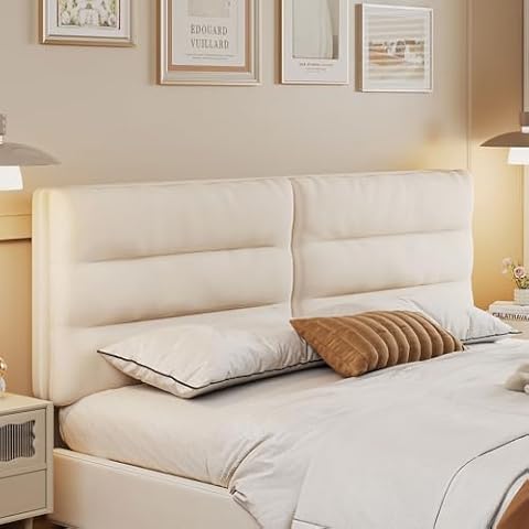 POINTANT Queen Bed Frame with Adjustable Headboard, Upholstered Velvet Bed Frame, Sturdy and Durable Bed headboard, Modern Head Board for Bedroom, Beige Cover