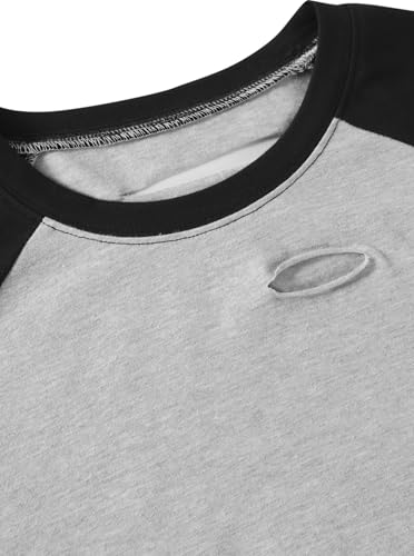 Image of Avanova Women Raglan Shirt Ripped Distressed Crop Tops Short Sleeve Cropped T Shirts Summer Tee