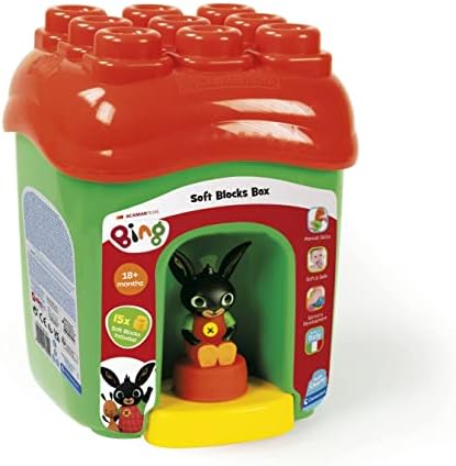 Clementoni Secchiello con mattoncini Clemmy e Personaggio Bing-Tetto incastraforme-Set Costruzioni morbide Bambini 18 Mesi-Made in Italy, Multicolore, 17692
