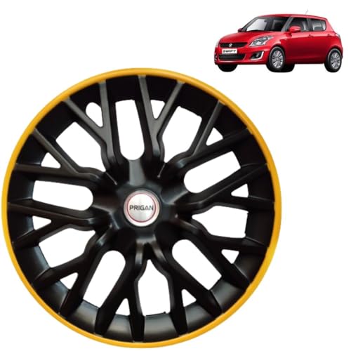 Image of Prigan Wheel Cover for Swift (All VARIANTS) 14 Inch Black Yellow Wheel Cap (Available in 12,13,14 Inch) (Set of 4 Pcs) (Press Fitting) Model- Power GT Yellow-14