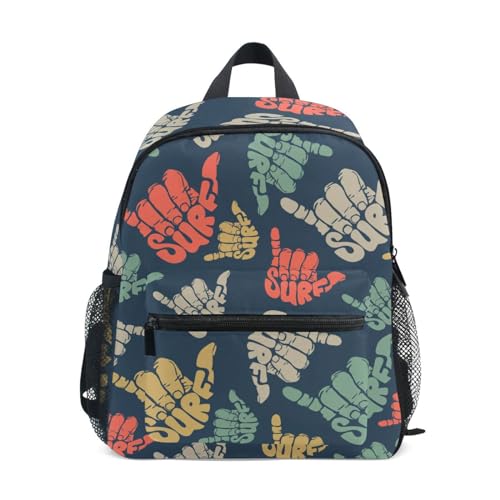 Surfing-hand-sign Texture Kids Backpack for Boys Girls Toddler Backpack Preschool 12 Inch School Bag, Small