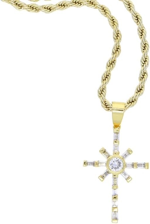 Segmented Square Round CZ X Cross Pendant for Hip-Hop Men Women Gold Sliver