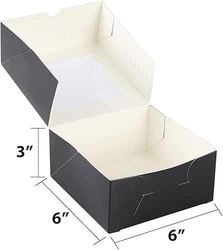 Miniatura 2 de Huoshange Paquete de 40 cajas de galletas con ventana de 6 x 6 x 3 pulgadas, cajas de panadería negras para repostería, postres, pasteles, mini