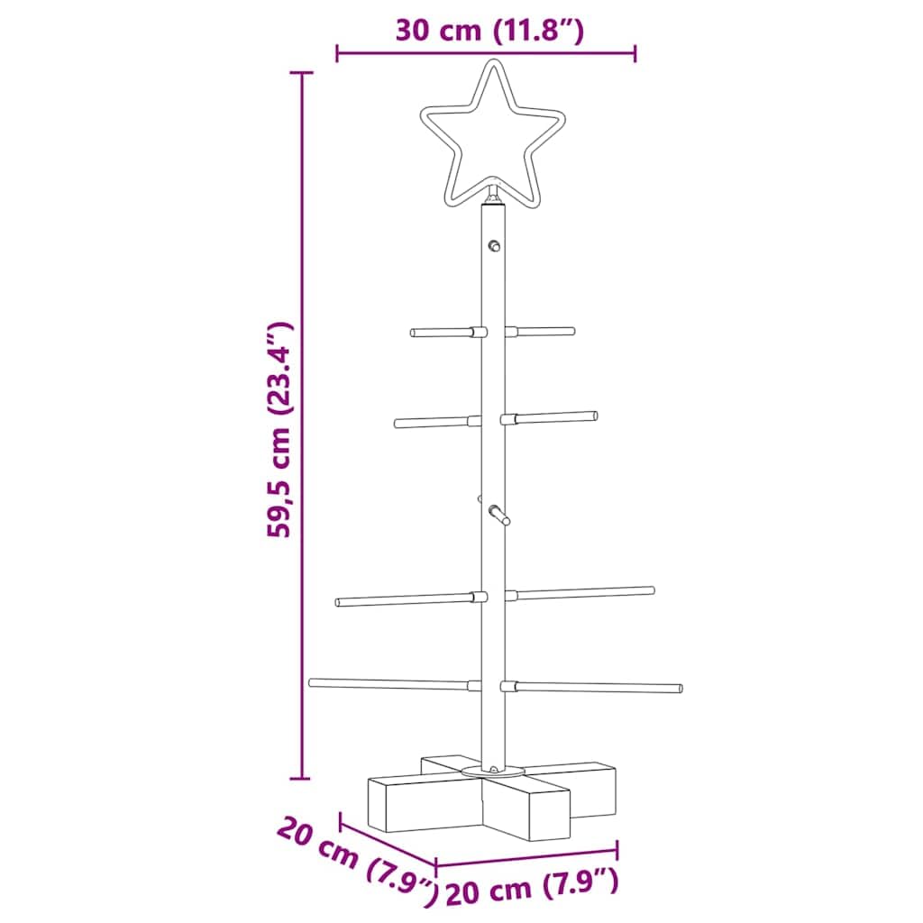 Albero di Natale in metallo, nero, 59,5 cm, acciaio verniciato a polvere | supporto in legno di pino massiccio, facile da montare, per interni ed esterni coperti