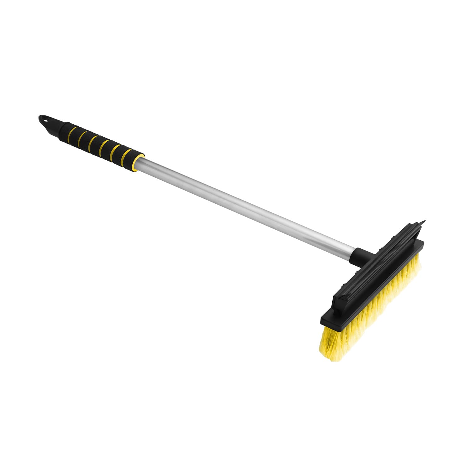 ToM PaR Cleaning Brush with Rubber Wiper, 2-in-1 Brush with Scraper, Ergonomic Handle, Rubber for Wiping Water and Steam, Durable Bristles, Car Windows and Mirrors, 66 cm, Yellow