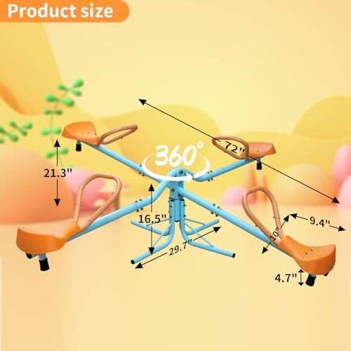 MATONELL 360 Degree Rotation Outdoor Kids Spinning Seesaw Sit and Spin Teeter Totter Outdoor Playground Equipment Swivel Teeter Totter for Backyard (4 Seats) - Thumbnail 2