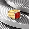 Red Cubic Zircon Natural 12MM Gemstone Ring, Signet Ring, Mens Giftable Ring, 18K Gold Over 925 Sterling Silver Ring, Anniversary Birthday Gifts for Husband (red-cubic-zircon (yellow) #3