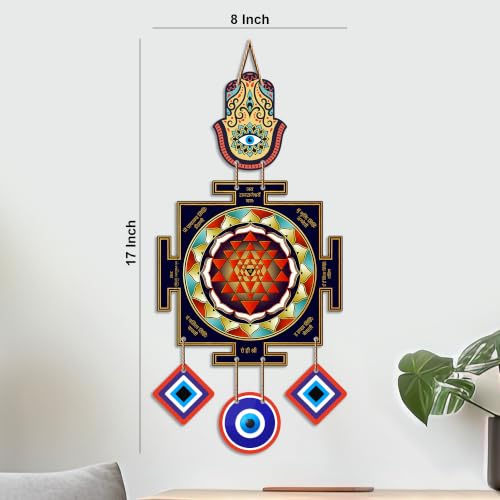 Image of Artvibes Hamsa Hand Evil Eye Wall Hanging Decor for Home Entrance | Nazar Battu Protection Ornament | Spiritual Boho Wall Art for Living Room | Hallway | Office and Gift Idea (WH 85134N)