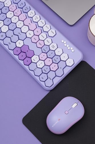 Petek Görünümlü Kablosuz Renkli Klavye Mouse Seti - Retro, Sessiz, Q Türkçe Dizayn (Mor)