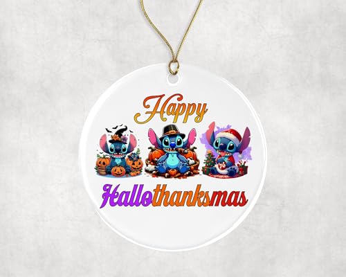 Stit-Ch Happy Hallothanksmas Ceramic Ornament - Funny Holiday Tree Decoration