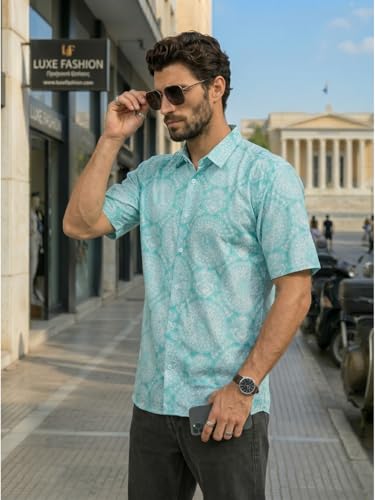 Image of BROWN CULTURE Casual Loose Fit Shirt for Men | Premium Cotton Blend Oversized Printed Shirts | Trendy Half Sleeve Relaxed Fit Shirt | Modern Graphic Fashion Top for Men