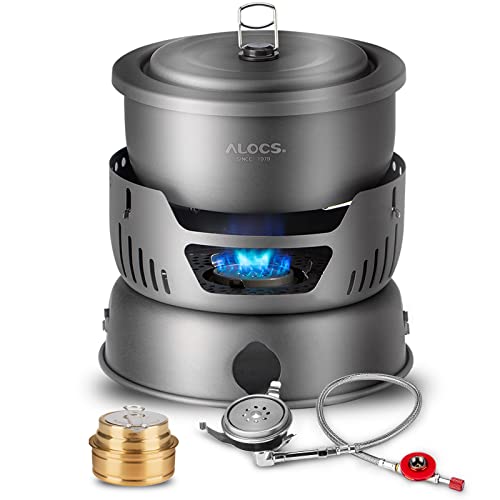 Comparison: Best Cookware For Rv Gas Stove 6 ALOCS Camping Cookware - 11 Piece Lightweight Camp Cooking Set with Portable Camping Stove & Gas Stove Burner - Durable Compact Camping Pot for Hiking Car Camping Vanlife RV