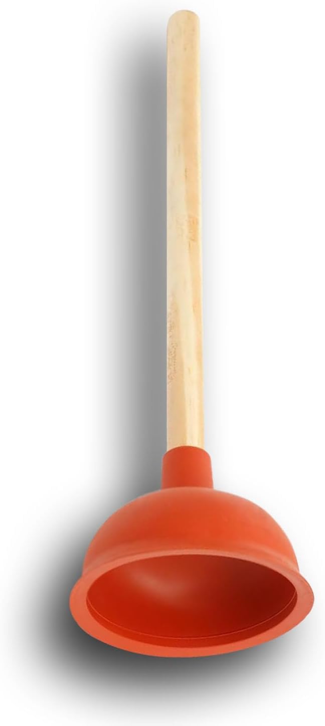 Mea Brown, Black, White Powerful Sink Plunger With Wooden Handle & Rubber Suction| Large Toilet Plunger Unblocker With Wooden Handle & Red Rubber Sucker | Sink Plungers For Unblocking Basins (16" X 6") (Large Red)