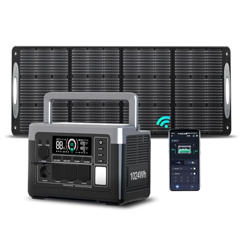 OUKITEL P1000 Plus Solargenerator mit 220W Solarpanel, 1024Wh LiFePO4-Batterie,1800W Tragbare...