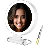 Facegra 10x Magnifying Mirror with Light, Portable 2 Sided Lighted Makeup Mirror with Rechargeable B