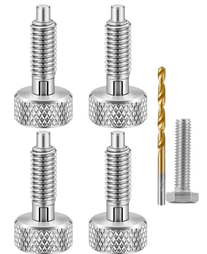 4Pcs Hand Retractable Spring Plunger with Knurled Handle, Stainless Steel Quick Release Pin M6 Lock Out with Drill Bit Hexagon Bolts for Rolling Toolbox Packout Tool Box Accessories (Silver,4PCS)