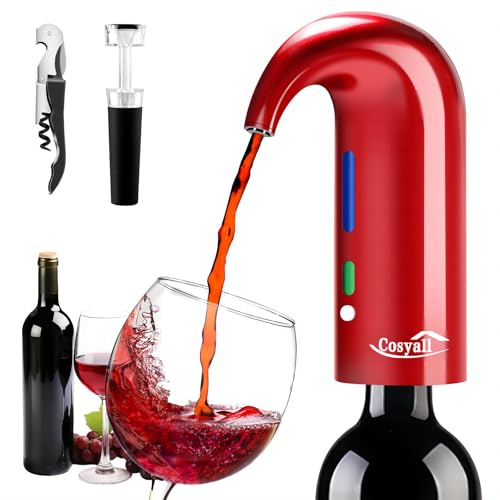 Decantador de aireador de vino eléctrico recargable USB portátil, dispensador de vino automático para vino tinto, dispositivo de vertido de vino con bolsa para el polvo (rojo)