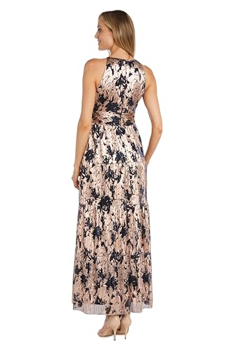 Image of R&M Richards Women's Metallic Bloom Pleated Maxi Dress