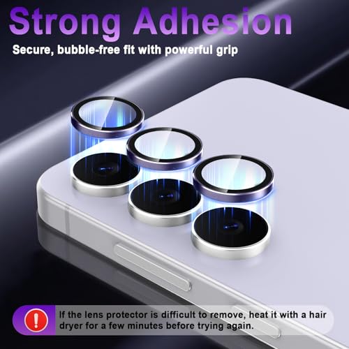 Casetego for Galaxy S25 FE Camera Lens Protector,9H Hardness,Scratch Resistant,Ultra-thin Tempered Glass,Metal Individual Camera Cover for Samsung Galaxy S25 FE,Case Friendly,Light Deep Purple - image 3