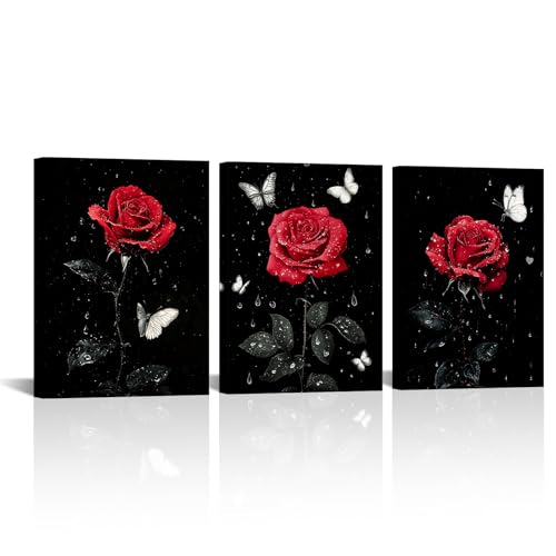 Impression de peinture rose rouge avec papillon déco murale fille