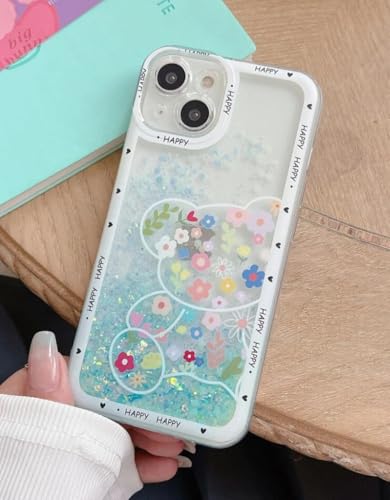 Image of PEEPERLY Back Cover Case for iPhone 15 Pro Scratch Resistant Anti-Slip TPU Shockproof Protective Durable Luminous Charming Floral Case for Girls & Women(Blue)