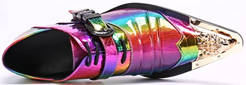 Santimon Mens Oxfords Casual Dress Tuxedo Shoes Genuine Leather Metal Pointed Toe Folding Texture Party Prom Wedding Ballroom Singer Bar Disco Derby Western Colorful Shoes for Men3