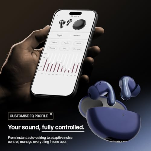 Image of Fire-Boltt Aero Drift TWS Earbuds Custom EQ Wireless Bluetooth 5.4 Music & App Support 50H Playtime Battery Display Fast Charging Case 50ms Low Latency Touch Controls Midnight Navy