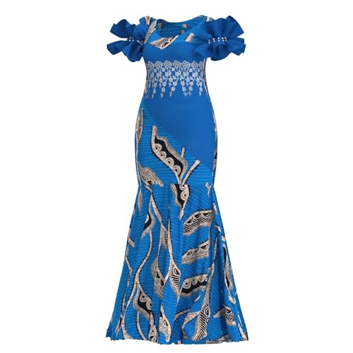 Image of iooiooi Womens Elegant Ankara Maxi Mermaid Dress Lace Decorated African Gowns