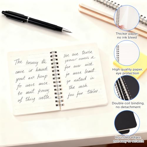 4 Stück Notizbuch Liniert A6, 14×10cm Spirale Notizblock, 50 Blatt/100 Seiten Pro Block, Klein Journal Notizbuch Mit Horizontale Linienführung, Schwarzer Rindslederbezug Notizblöcke für Büro Schule