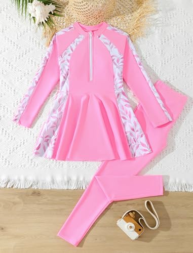Image of FYMNSI Girls Modest Full Coverage Swimsuit Long Sleeve Rash Guard with Pants UPF 50+ Sun Protection Swimwear for Kids 5-14