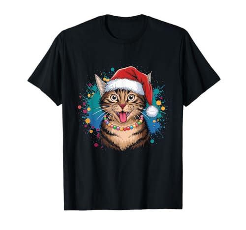 Feliz Navidad gato divertido día festivo Papá Noel sombrero para amantes de las mascotas Camiseta
