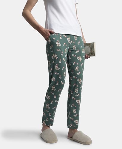 Image of Jockey RX09 Women's Micro Modal Cotton Relaxed Fit Printed Pyjama with Side Pockets Sage Brush Green M