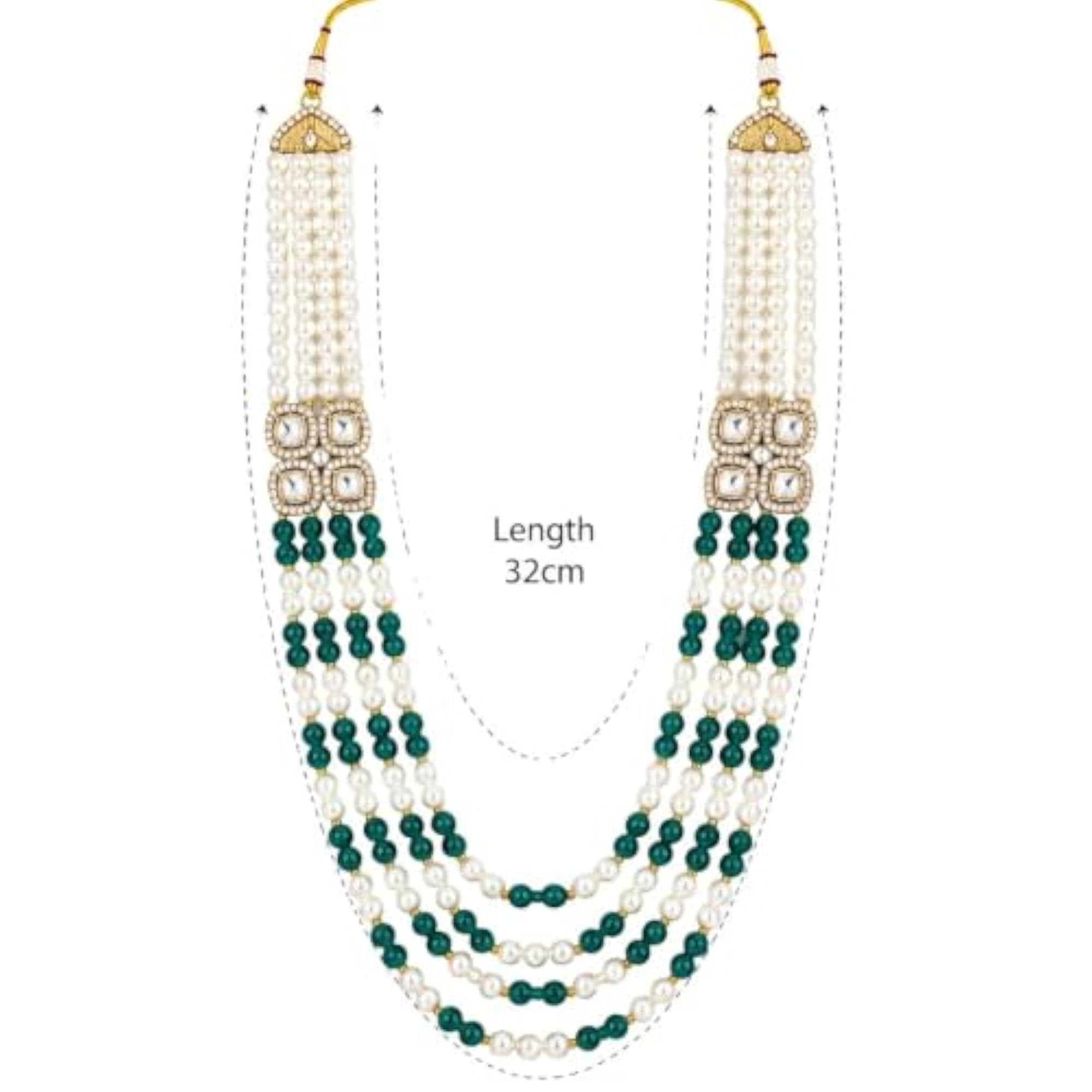 Traditional 4 Layered Gold Plated Diamond Dulha Moti Mala Necklace