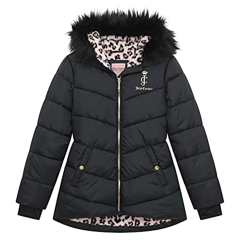 Juicy Couture Girls Coat, Faux Fur Hooded Winter Jacket, Warm Padded Parka Hoodie, Kids Heavyweight Winter Coat Cover