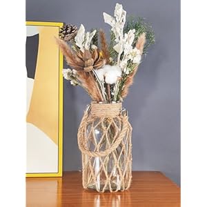 Pampas grass vase boho home decor for bedroomliving roomcoffee tableentrywayofficehouse fall farmhouse decor glass vase with hand woven hemp rope room decor aesthetic modern home  urban country home decor