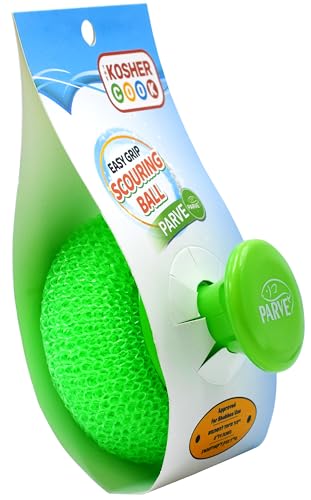 Image of Parve Green Scouring Pad with Comfortable Handle - Ergonomic Easy Grip Dishwashing Cleaning Sponge Brush - Color Coded Home and Kitchen Accessories by The Kosher Cook