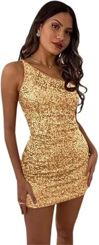 Image of Women's Bodycon Homecoming Dress for Juniors Sequin One Shoulder Backless Mini Cocktail Party Dress