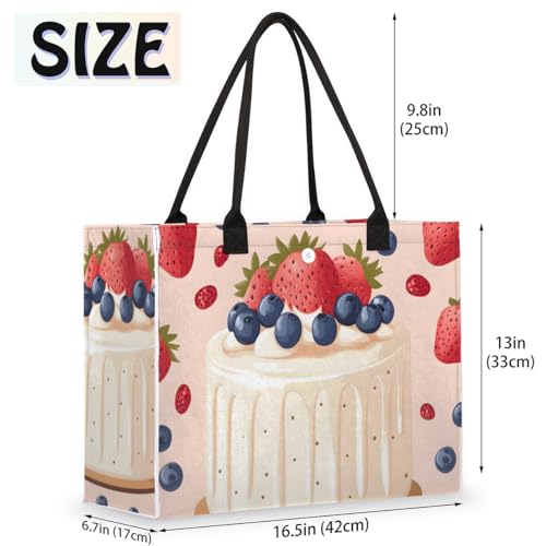 Strawberry Cake Tote Bag for Women Large Beach Bag Reusable Tote Bags for Work Travel Beach Shopping2